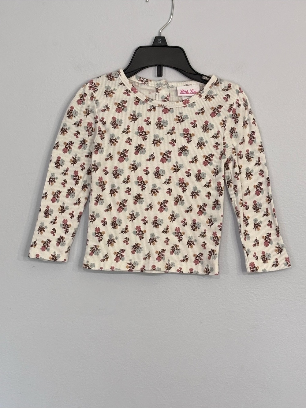 Little Lass Cream Long Sleeve Pink Floral Ribbed T Shirt Tee Toddler Girls 3T